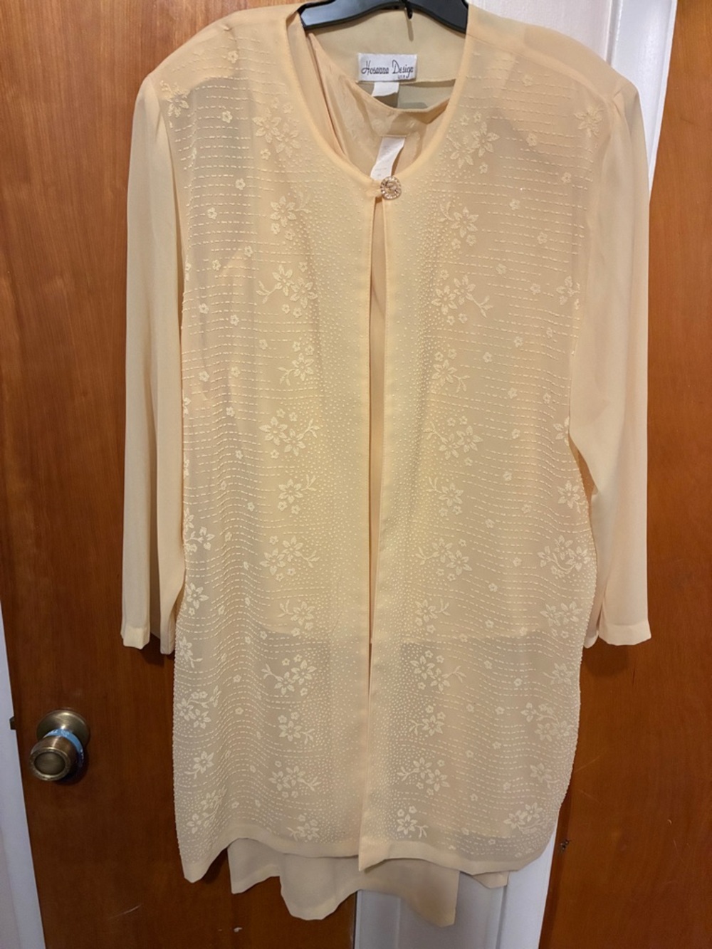 Cream Long Sleeve Floral-Embroidered Longline Dress by